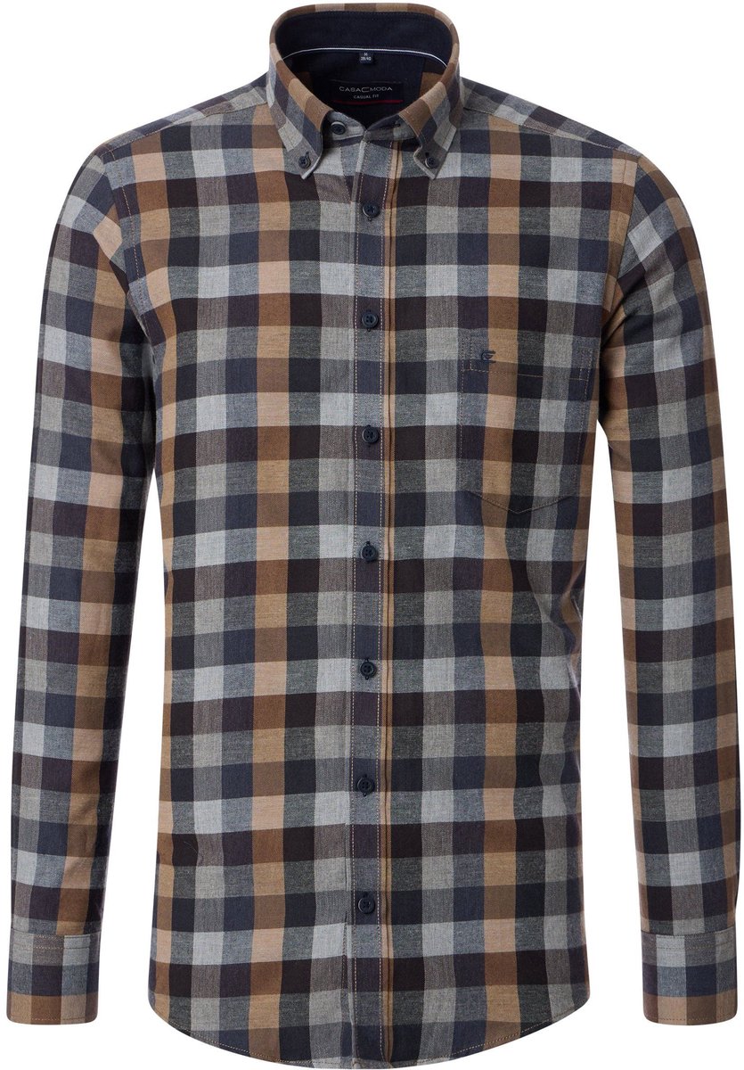 CASA MODA Sport casual fit overhemd - twill - bruin - donkerblauw - grijs geruit