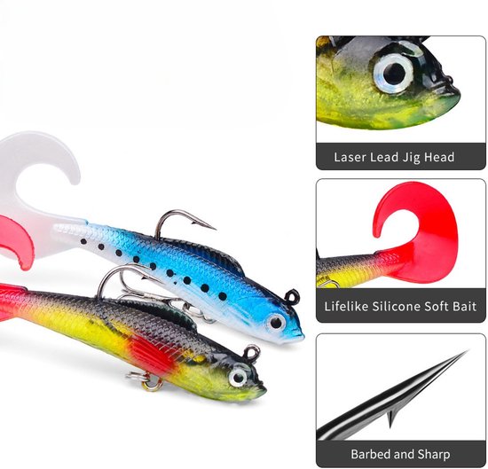 Kunstaasset – pluggen met haak - Kunstaas set voor roofvis - Softbaits – Visloodjes - Vishaken - Vis spullen - incl. Tacklebox - perfect voor snoek / baars -LOUZIR — afbeelding 3