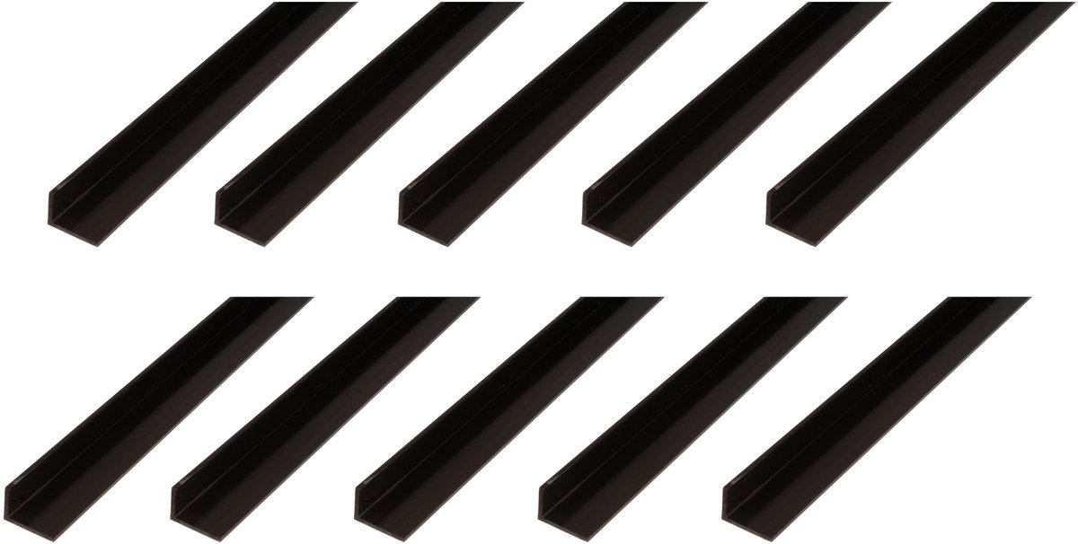 Alberts 10 x hoekprofiel, PVC, zwart, 20 x 10 x 1,5 mm, lengte 2 m