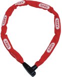 Rood ABUS kettingslot met witte ABUS logo's en een zwarte sluiting.