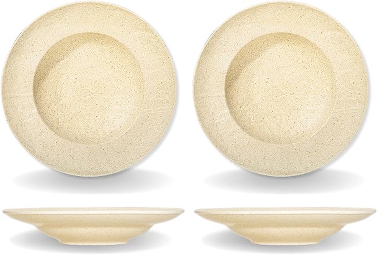 Wilmax - Porseleinen Diepe Borden - Soepborden - 2 stuks - 25,5 cm - 350 ml - Beige