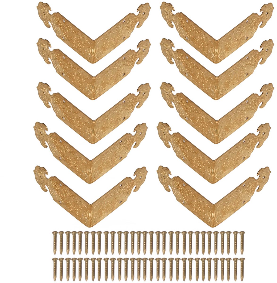 Image of 10 Sets Corner Protectors, Chinese Antique Copper Table Protectors, Furniture Decoration Corner Protectors For Jewelry Boxes, Desks, Cabinets (5cm) (Brass Color)