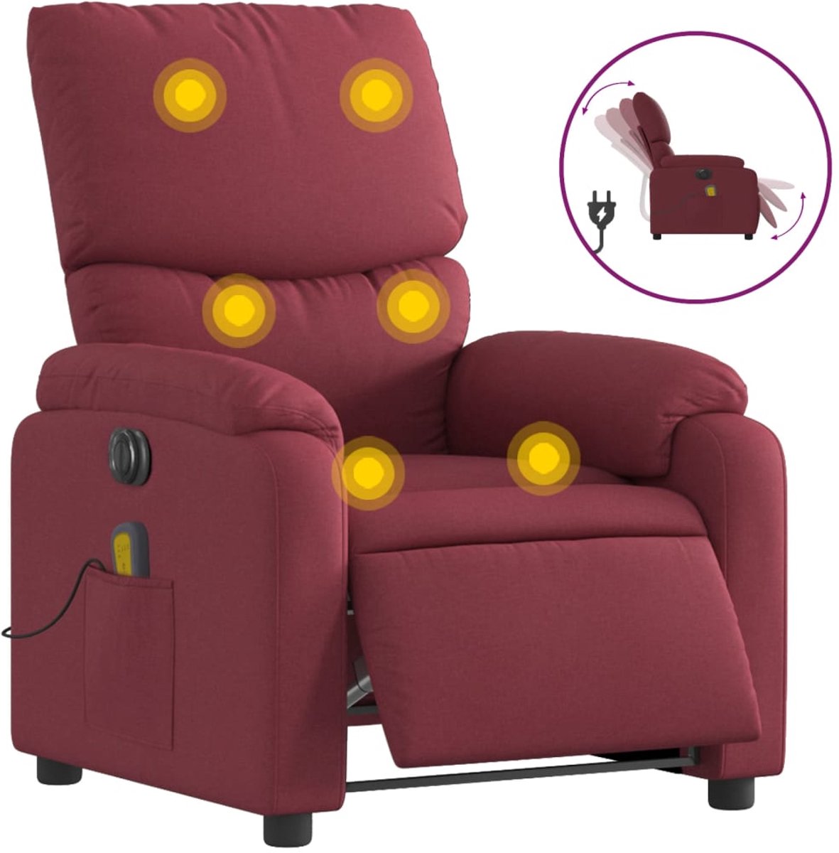 vidaXL Massagestoel - elektrisch - verstelbaar - stof - wijnrood