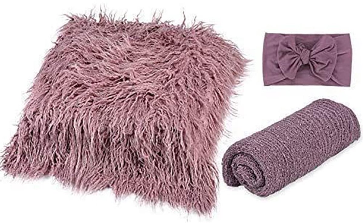 Newborn Fotografie Props - 3 Stuks - Swaddle Wrap, Fotomatz en Hoofdband