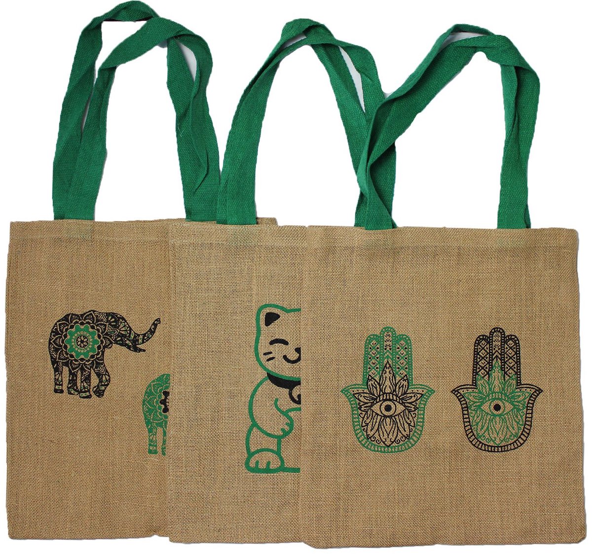 Grote jute tas - Mystic designs - Mandala Elephant - 3 stuks