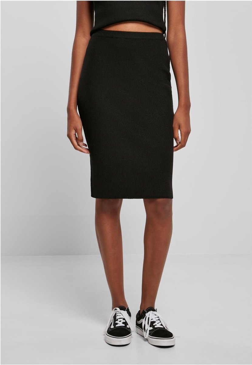 Urban Classics Rib Knit Midi Rok S Zwart