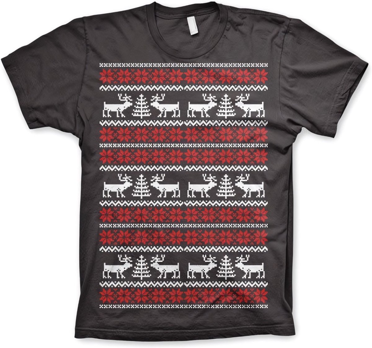 Heren Tshirt -S- Christmas Knit Pattern Grijs