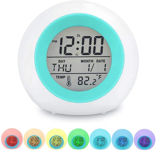 Kinderwekker – 7 Kleuren Verlichting – Temperatuur Display – Aanraakbediening – Wit