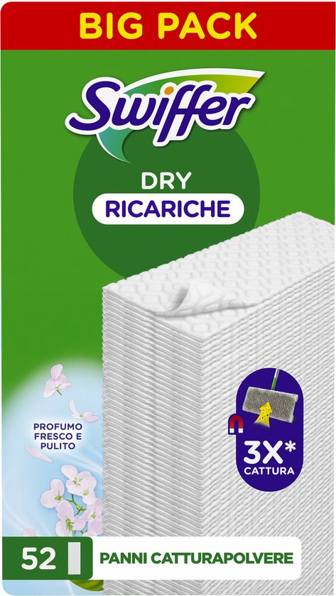 Swiffer Dry Ricariche 52 stuks. Big Pack met witte droge navullingen.