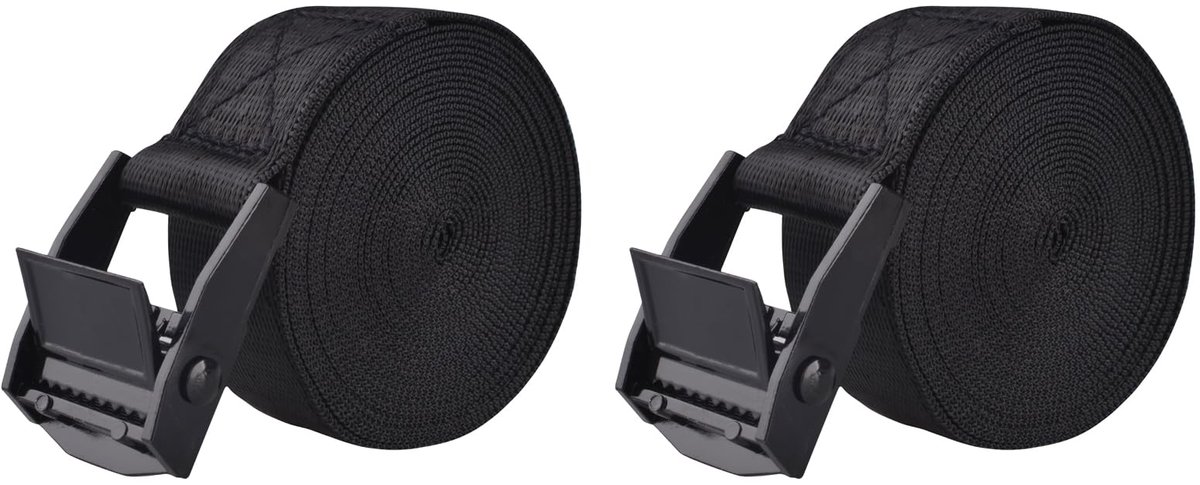 Spanbanden - Verstelbaar, Roestvrij, 25 mm breed, 200 kg Belastbaarheid - Voor Fiets, Motor, Bagage en Camping - Zwart, 2 stuks, 2 meter