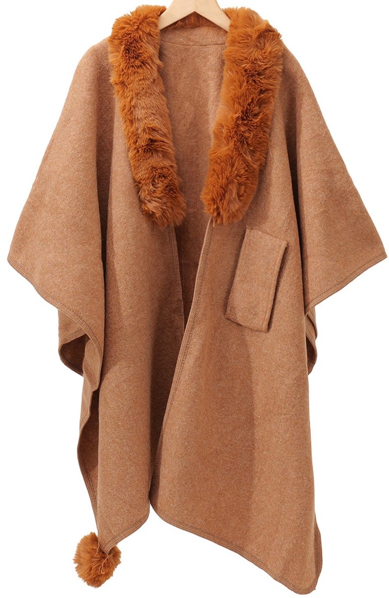 Poncho - luxe - bruin - imitatiebont - dames - trendy - tijdloos - casual - warm