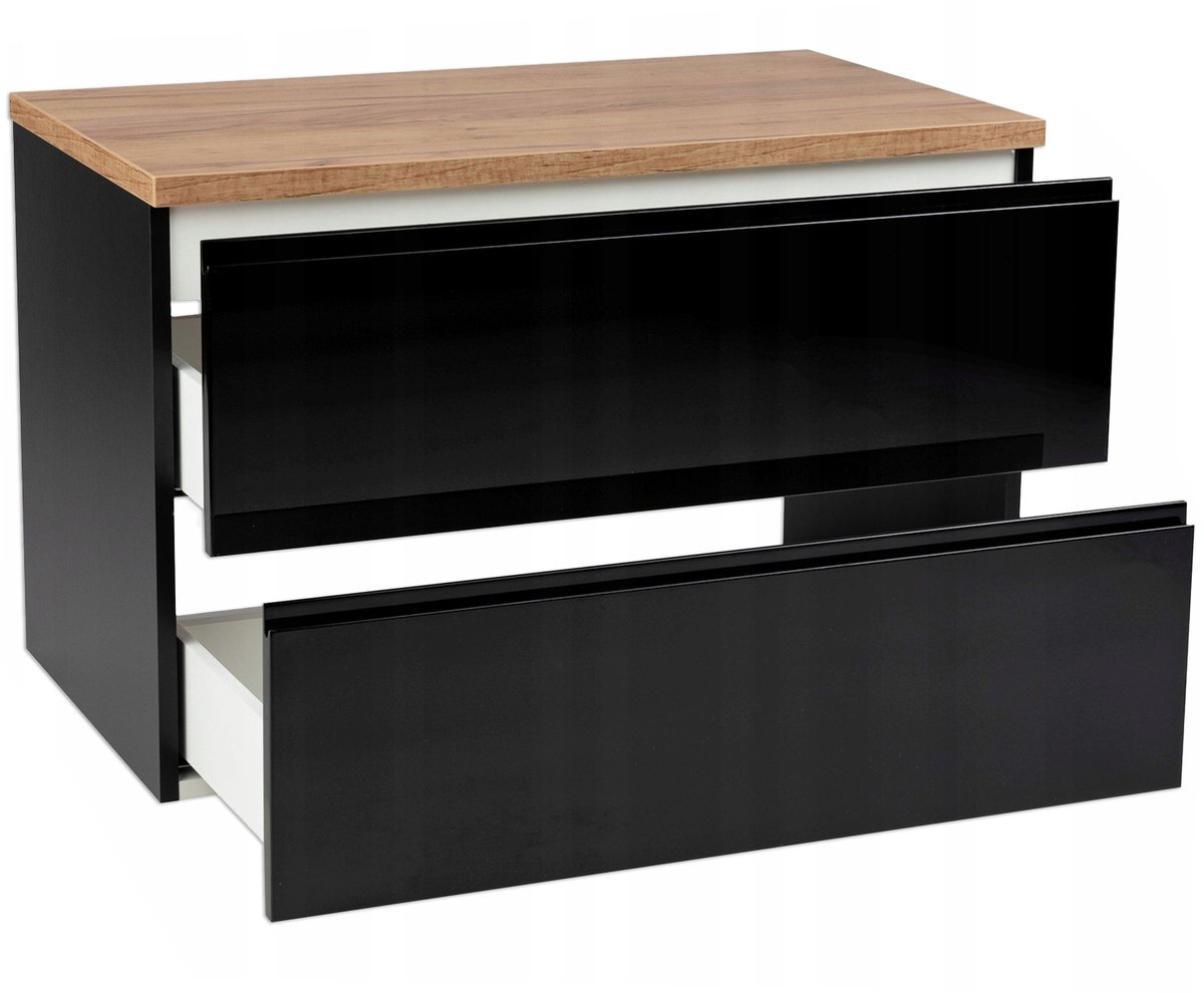 STAMAR - Badmeubel Hangend Glans MDF + Blad Eik 80 cm - łazienka - mebel - Zwart