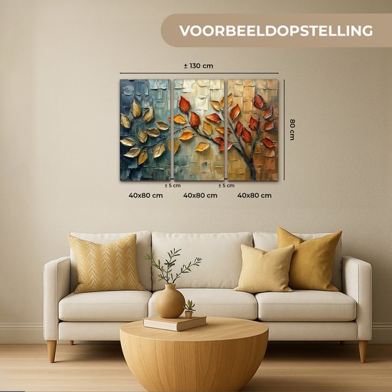 Ensemble de peinture sur toile 120x80 cm - Décoration murale triptyque - Arbre - Feuilles - Nature - Aspect peinture - Décoration murale murale salon - Décoration chambre - Accessoires chambre - Peintures sur toile