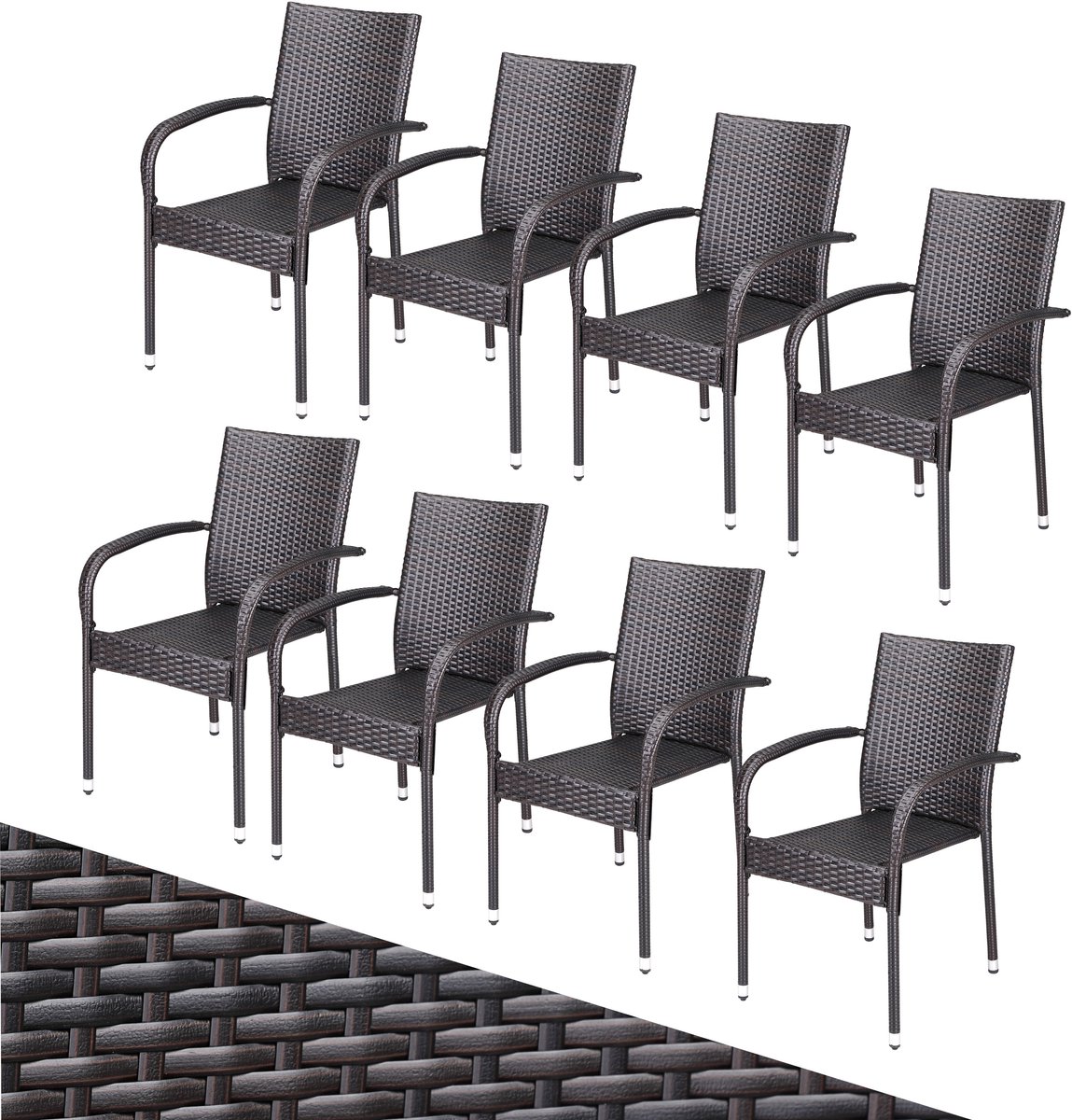 Casaria Tuinstoelen Stapelbaar – Set van 8 – 90x56x60 cm – Bruin – foto 3