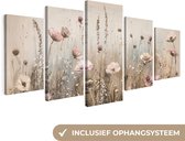 Ensemble de peintures sur toile 200x100 cm - Décoration murale cinq pièces - Fleurs - Beige - Moderne - Rose - Décoration murale salon - Décoration chambre - Accessoires chambre - Peintures sur toile