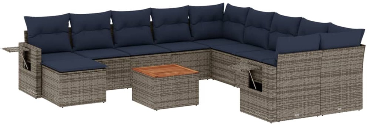 vidaXL - 12-delige - tuinbankset - met - kussens, - grijs - polyrotan