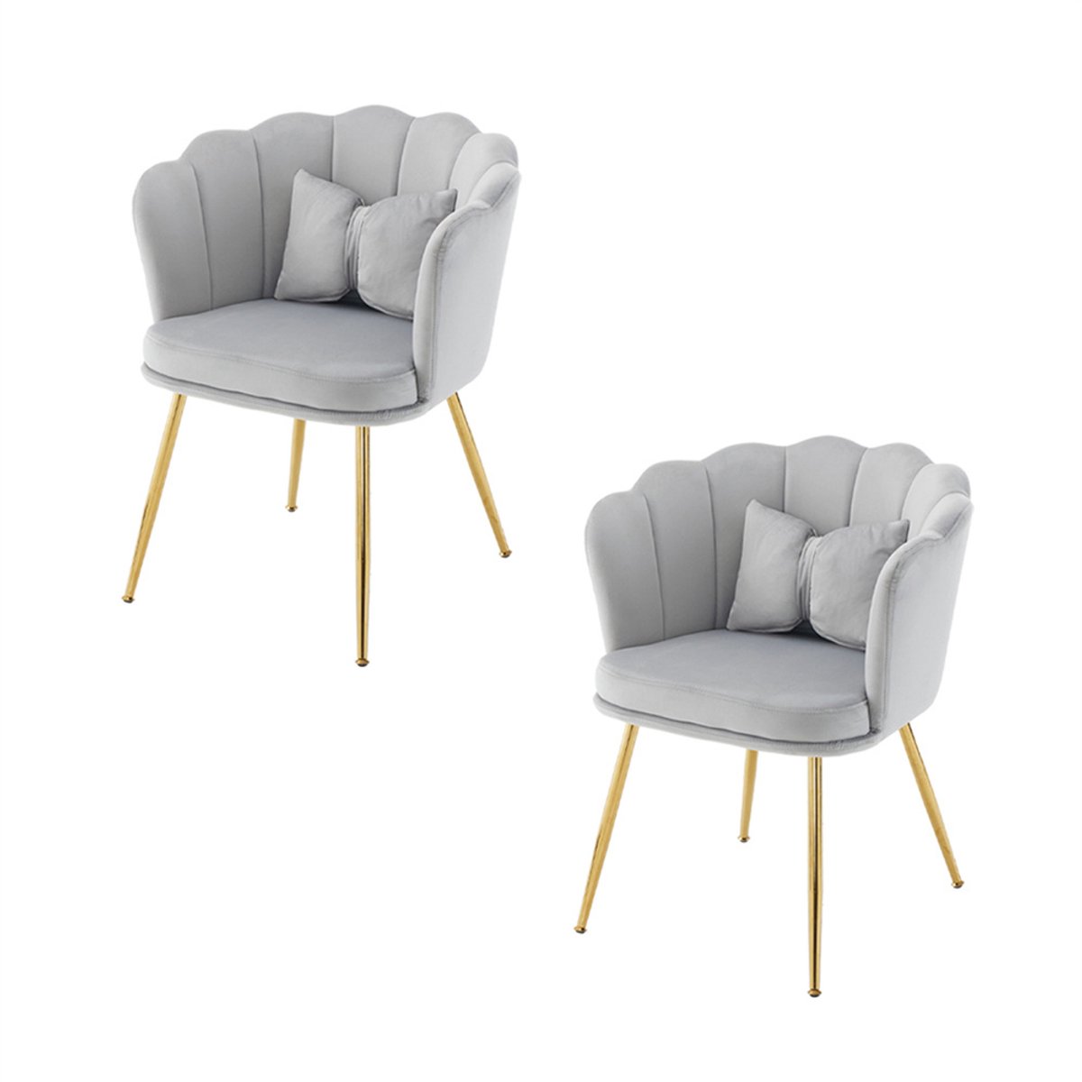 YEHTOKHOME Velvet Eetkamerstoelen set van 2 met armleuning, Bureaustoel, Make-upstoel, Ergonomisch, Fauteuil, Fluwelen stoel met bloemblad-rugleuning, Vergulde metalen poten, Vlinderkussens, Grijs