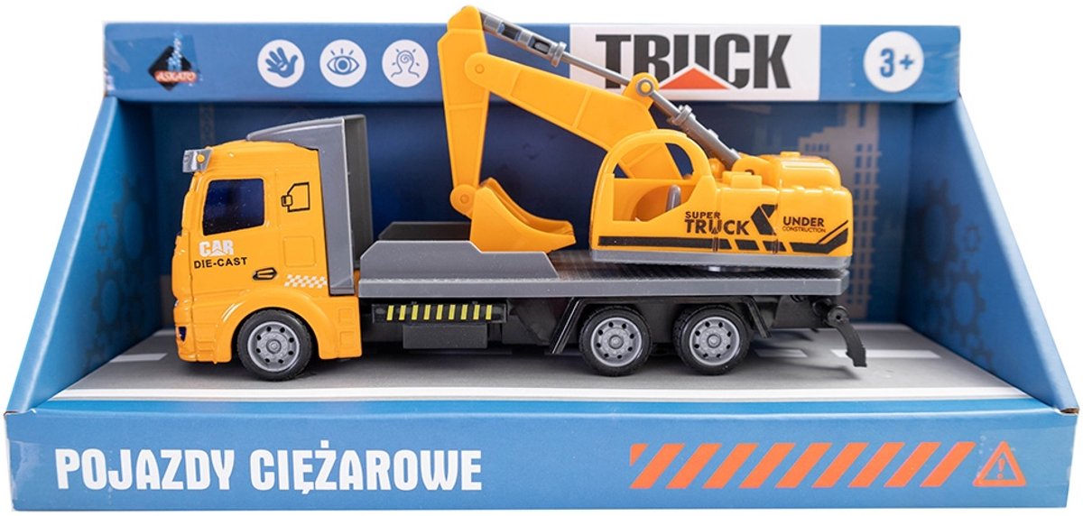 Metalen Vrachtwagen met Graafmachine Speelgoed - Askato 3+ Jaar