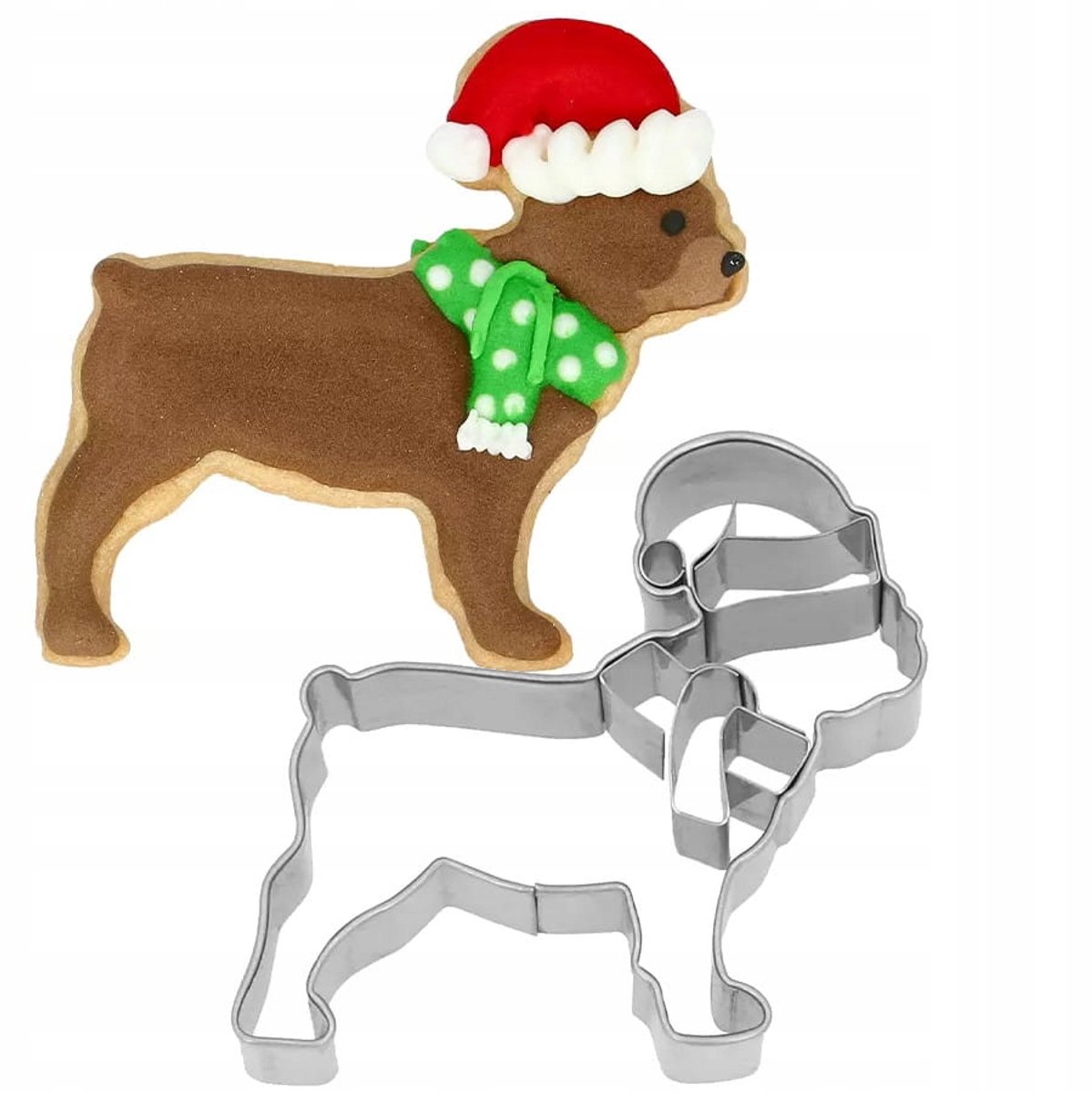 Hondenkoekjesvorm Buldog 6,5 cm - Feestelijke Kerstmuts