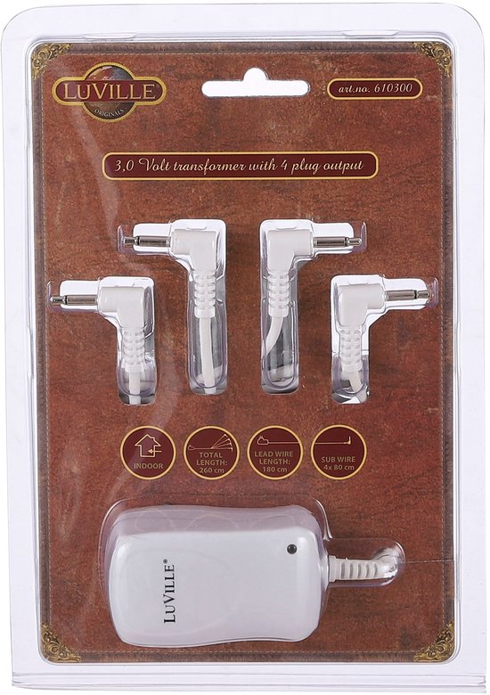 LuVille Kerstdorp Switch Adapter met 4 Plugs - 3 Volt