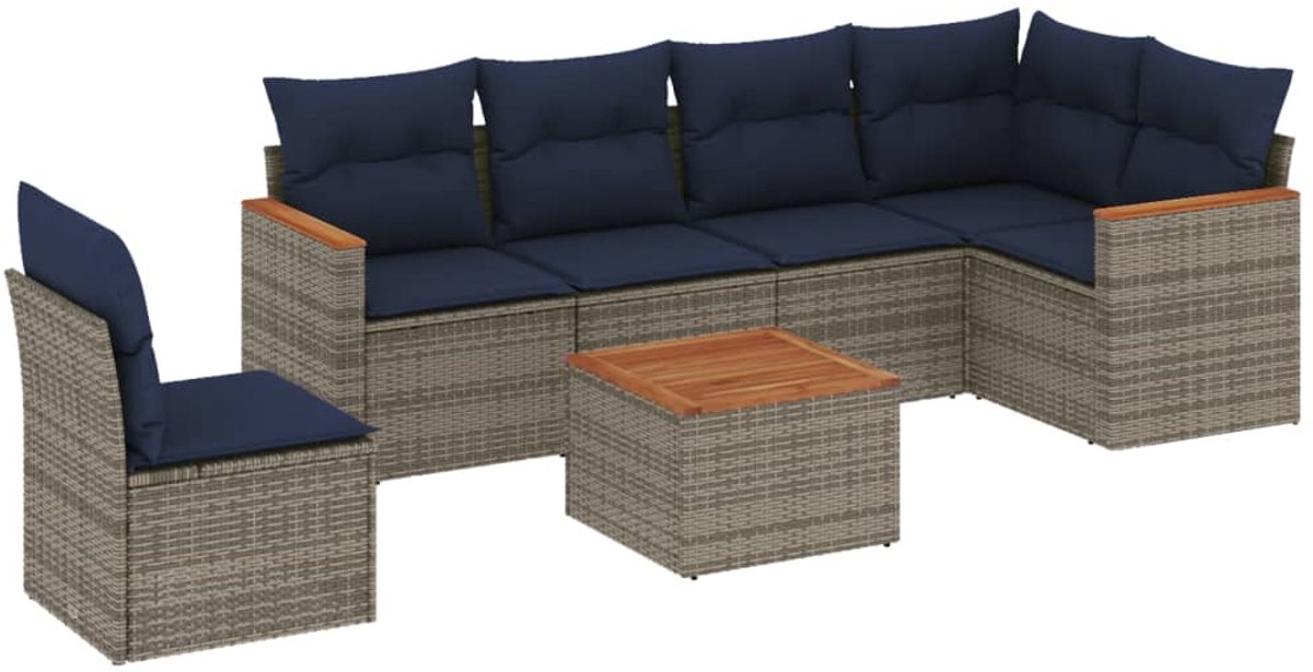 vidaXL - 7-delige - tuinbankset - met - kussens, - grijs - polyrotan