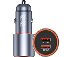 Xssive - Dubbele USB Lader Auto 36W (2 Poorten) - 2x 18W Quick Charge 3.0 Snellader - Metaal - Auto Oplader 12V/24V