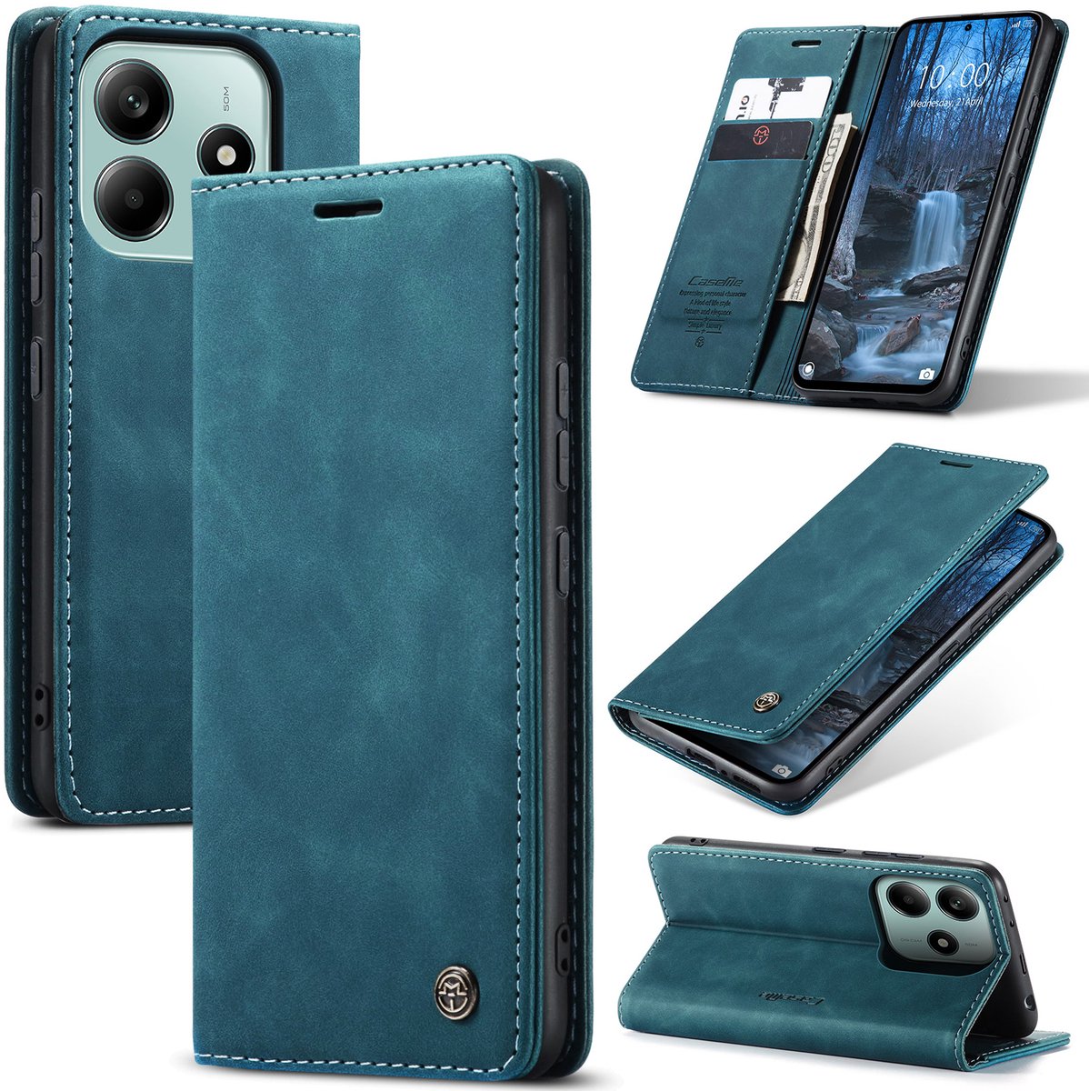 CaseMe Magnetische Flip Wallet Case + Screenprotector voor Poco M7 Pro 5G _ Blauw