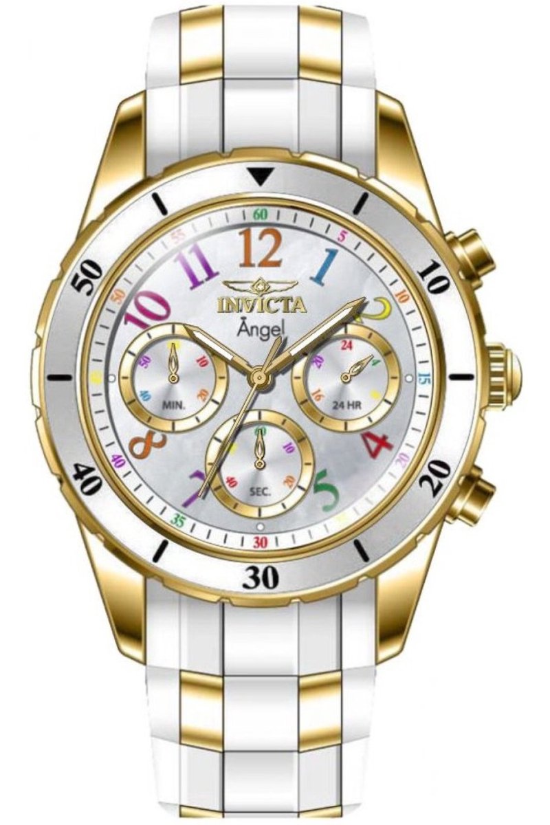 Invicta Angel 49801 Dames Horloge - Waterdicht - Analoog - Quartz Uurwerk - Roestvrij Staal met witte Wijzerplaat - 40mm