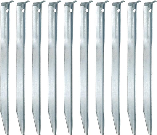 Grondankers - Set 10 XL warmgegalvaniseerde staalpalen 230x23mm V-vormige metalen vastzettingen voor zandgrond campingtent