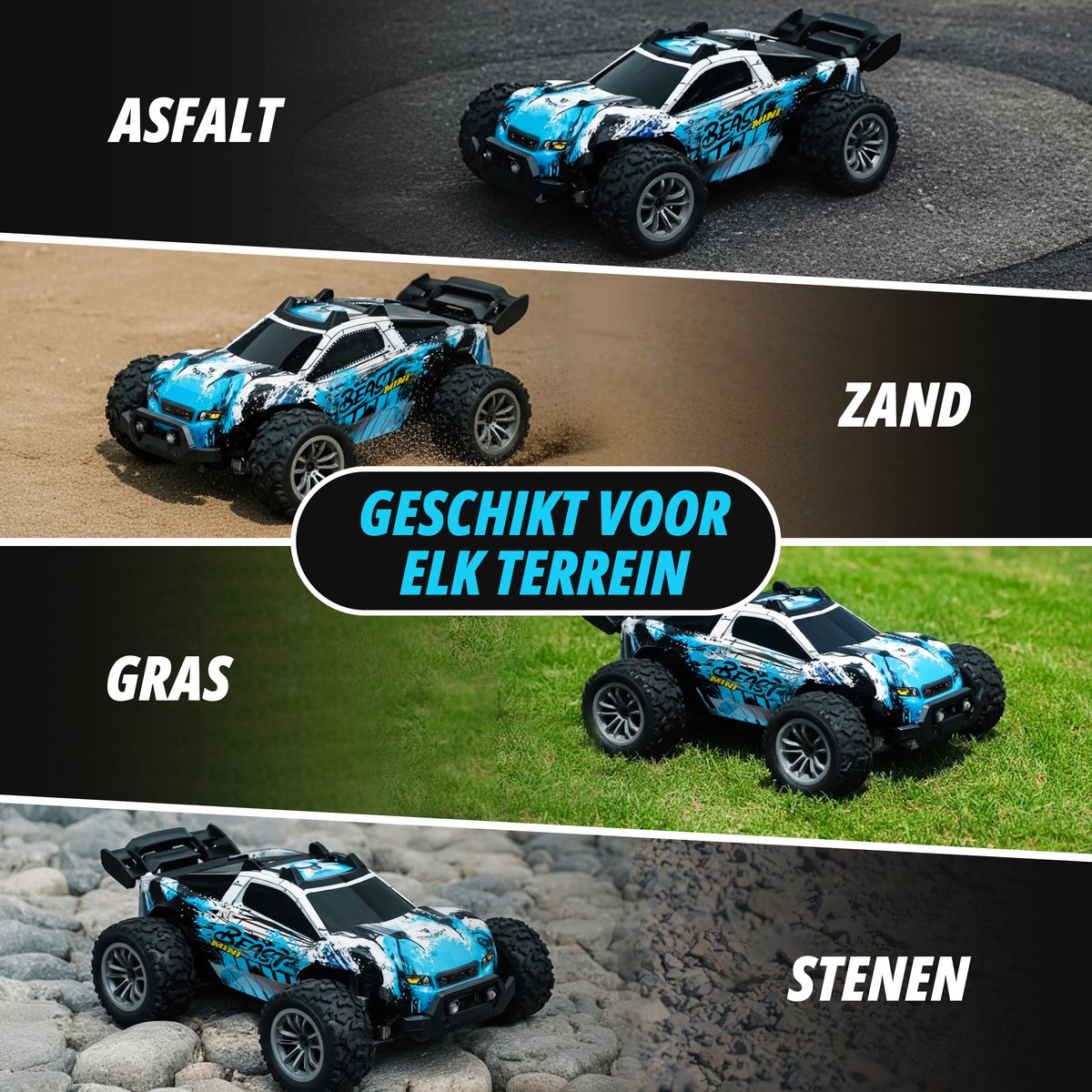 Revvix Bestuurbare Auto - RC Auto - Afstandsbestuurbare auto - Radiografisch bestuurbare auto - Race auto afstandbestuurbaar - Auto afstandsbediening - RC Drift Car - Offroad Monstertruck - 2 Accu's - 20 km/u - Buiten - voor Jongens & Volwassenen — afbeelding 6