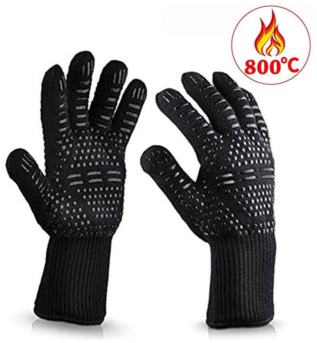 Grillhandschoenen - Hittebestendige handschoenen - Voor grill, oven, open haard - Zwart