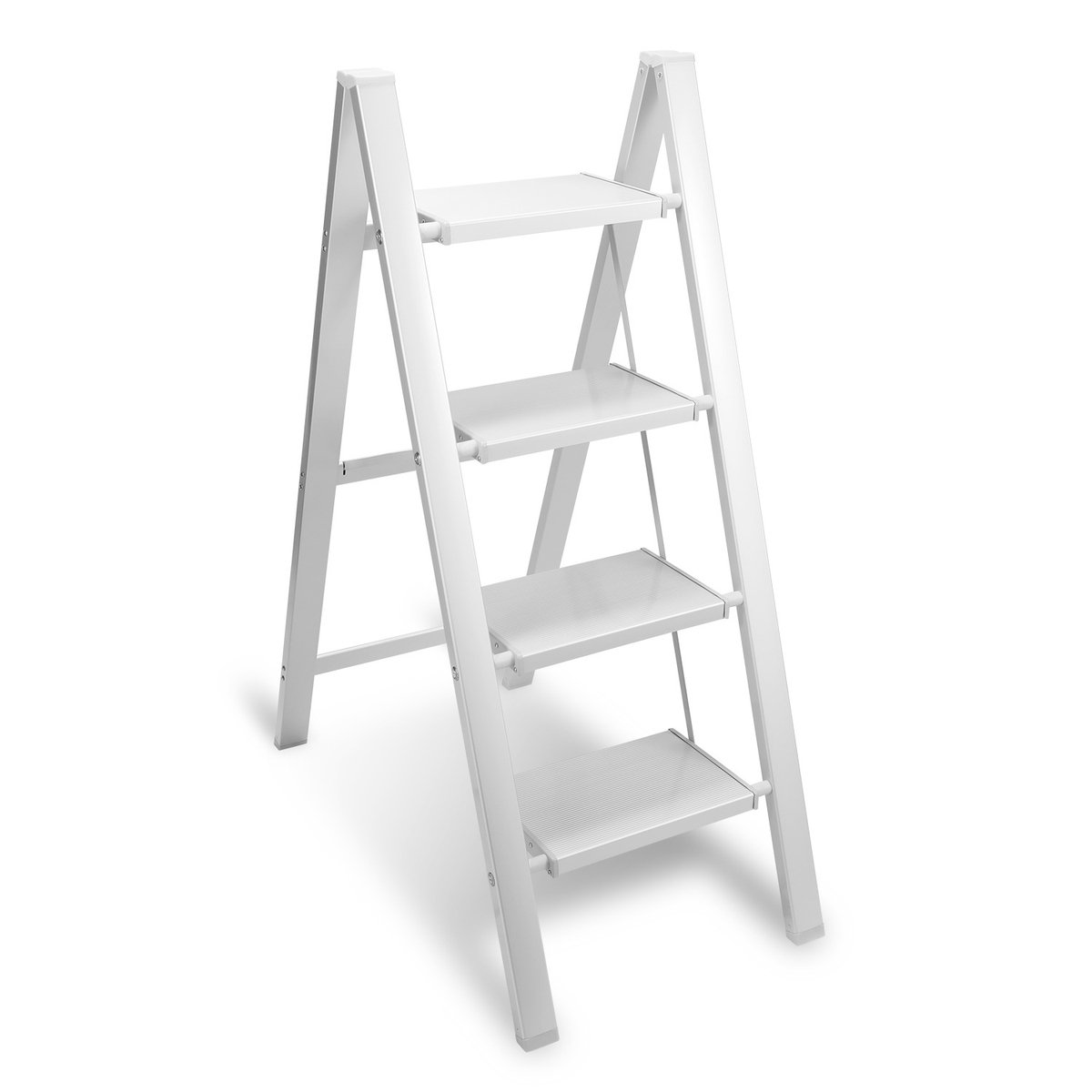 Opvouwbare ladder 4 Treden Keukentrap Inklapbaar - Anti-Slip - Trap Ladder Alu Wit – foto 6
