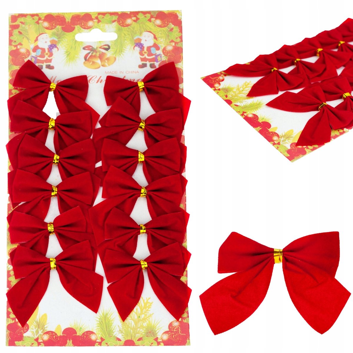 12x Rode Fluweel Kerststrikken met Draad - Decoratie voor Kerstboom