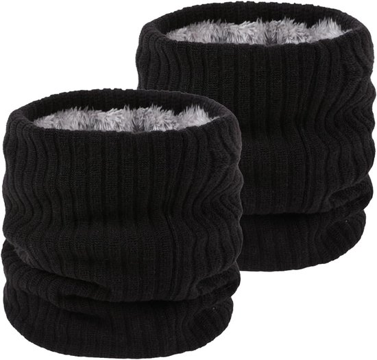 I Kua Fly Thermische Snoods voor Heren Dames Fleece Halswarmer Unisex Dik Gebreid Ronde Sjaal Winter Warme Halsband Gezichtsbedekking voor Fietsen Hardlopen Skiën Sport, Zwart, One size