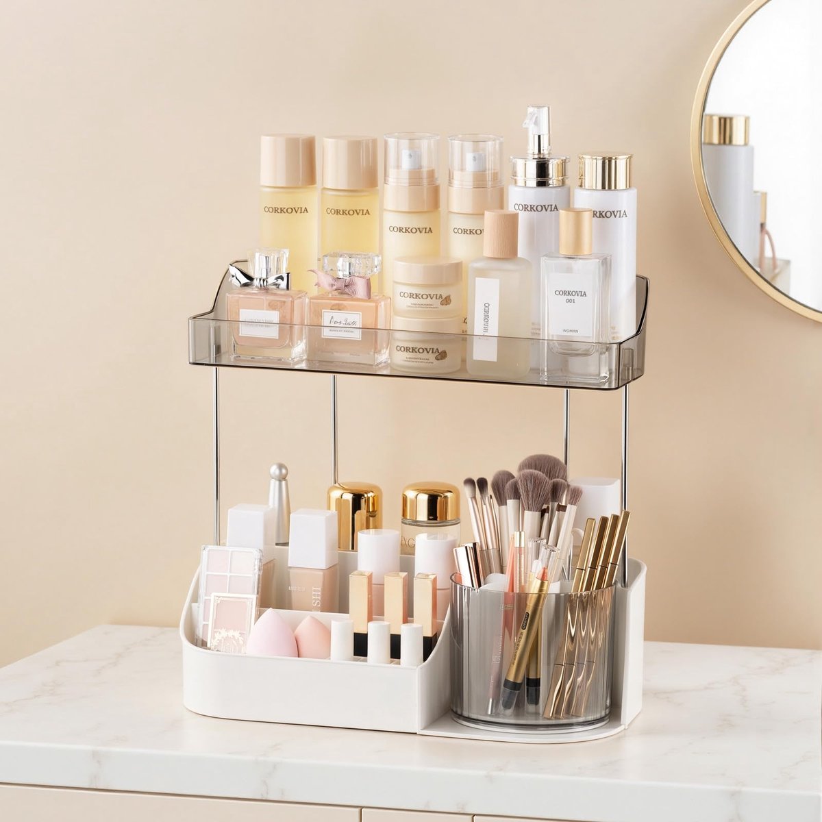Ibenzoa® Roterende make-up en skincare organizer met twee niveaus voor elke ruimte