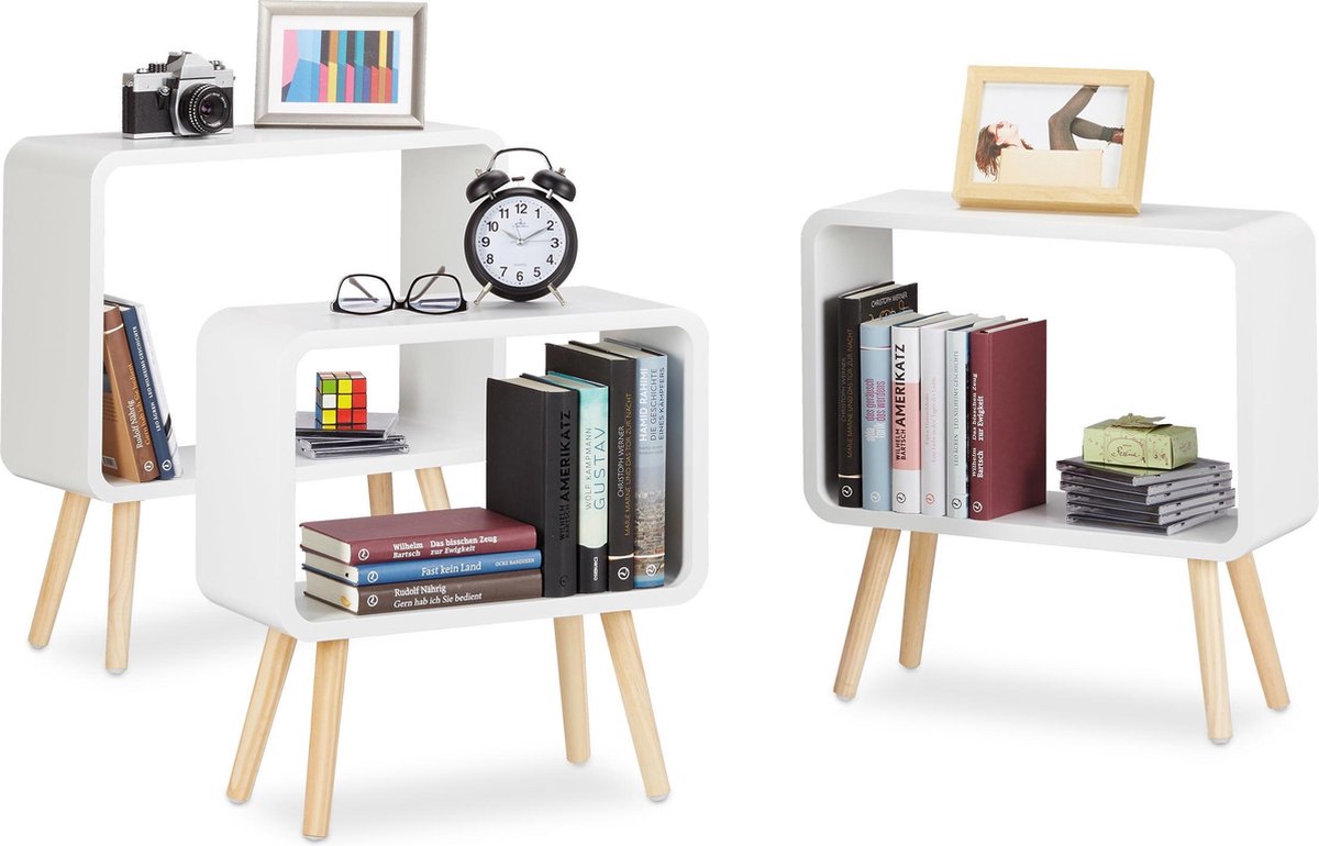 relaxdays boekenkast klein set 3 - cube kast - boekenrek - nachtkastje -... | bol.com