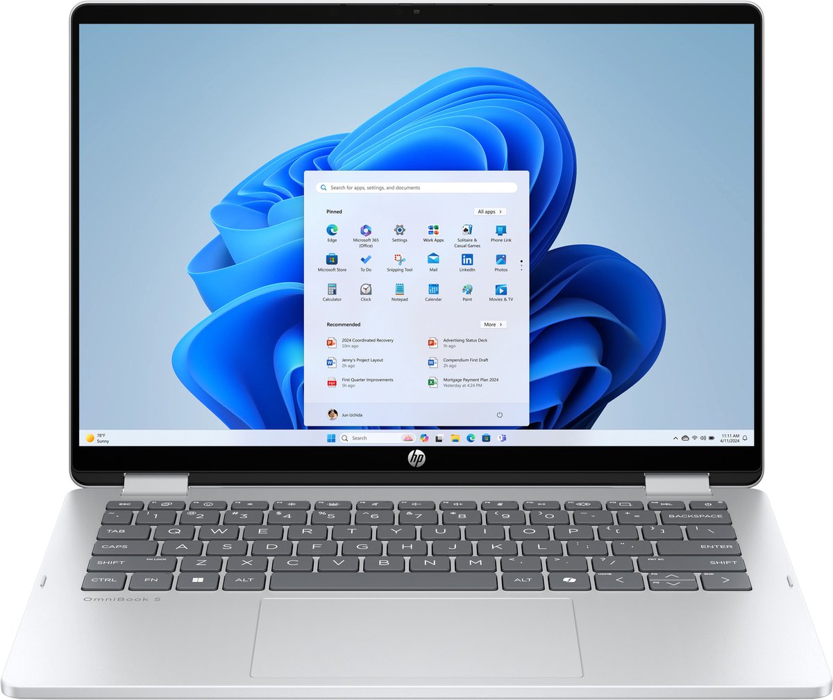 HP OmniBook 5 Flip 2-in-1 Laptop 14-fp0013dx Intel Core 5 120U 35,6 cm (14") 2K 8 GB LPDDR5-SDRAM Zilver