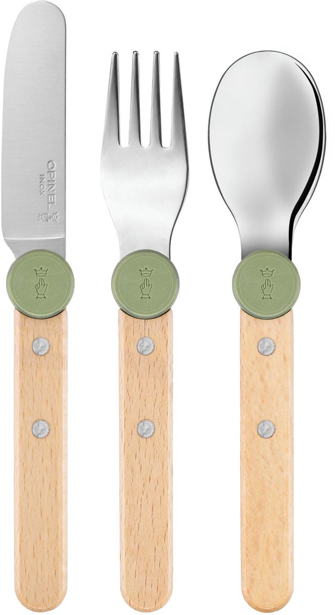 Opinel Le Petit Gourmet Bestekset – 3-delig – Olijfgroen – Hout/RVS