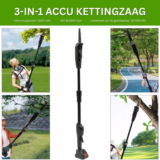 White-Label® Telescopische Snoeischaar - Mini Kettingzaag - Heggenschaar - Takkenschaar - Takkenzaag - Elektrische Snoeizaag met Accu - Zwart van Merkloos	 — afbeelding 3