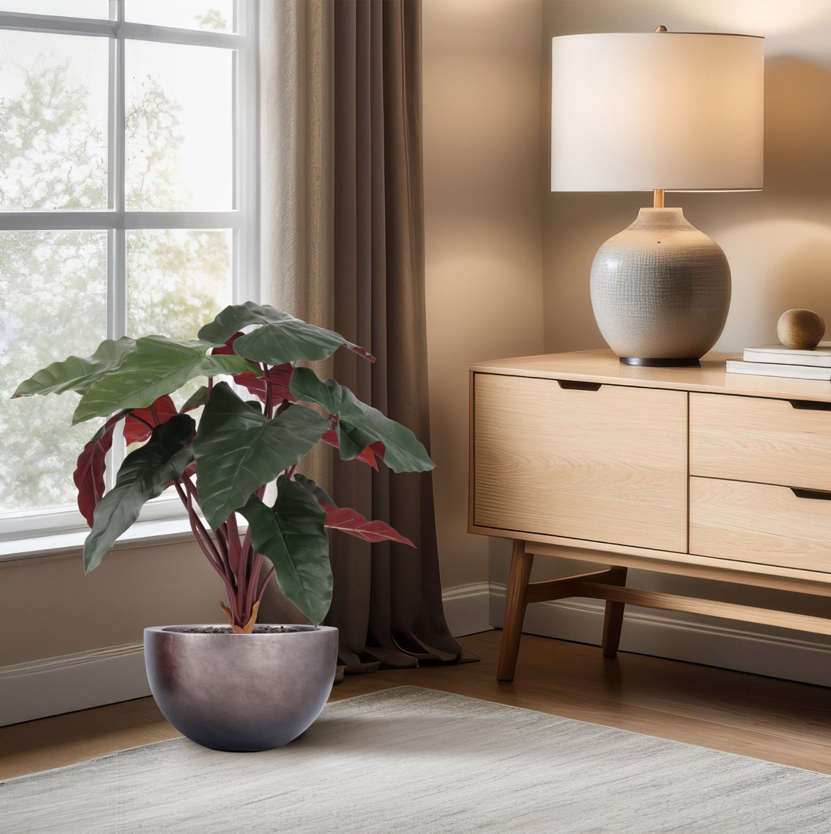 maxifleur Kunstplanten Philodendron kunstplant Deluxe 80cm Burgundy