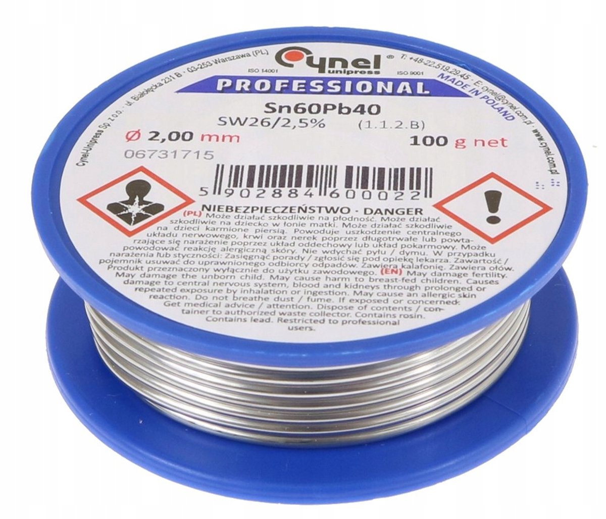 Cynel Soldeertin Sn60Pb40 2mm 100g - Professioneel Gebruik