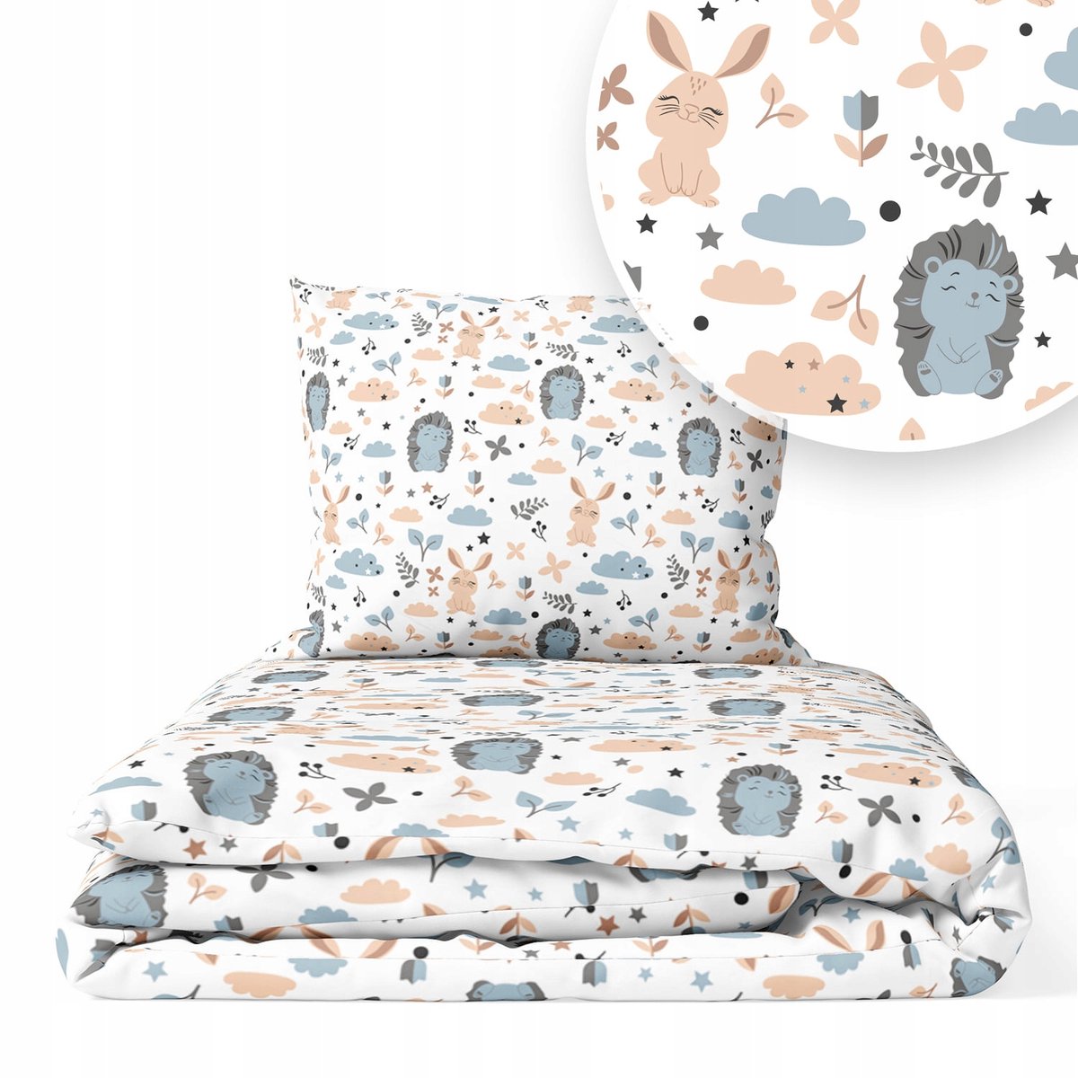 Kinderbeddengoed 160x100cm 2-delig, Katoen, Blauwe Eekhoorns & Konijntjes