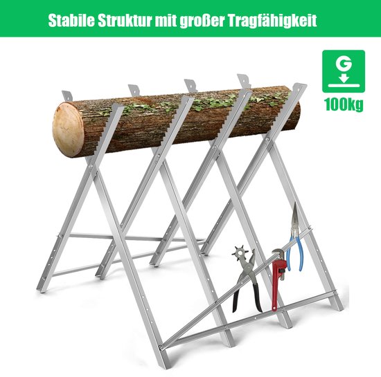 COSTWAY Zaagbok van staal, robuuste werkbok, 100 kg draagkracht, inklapbaar, met gekerfde zaagtanden, houten snijbok, draagbare werkbok van Costway — afbeelding 4