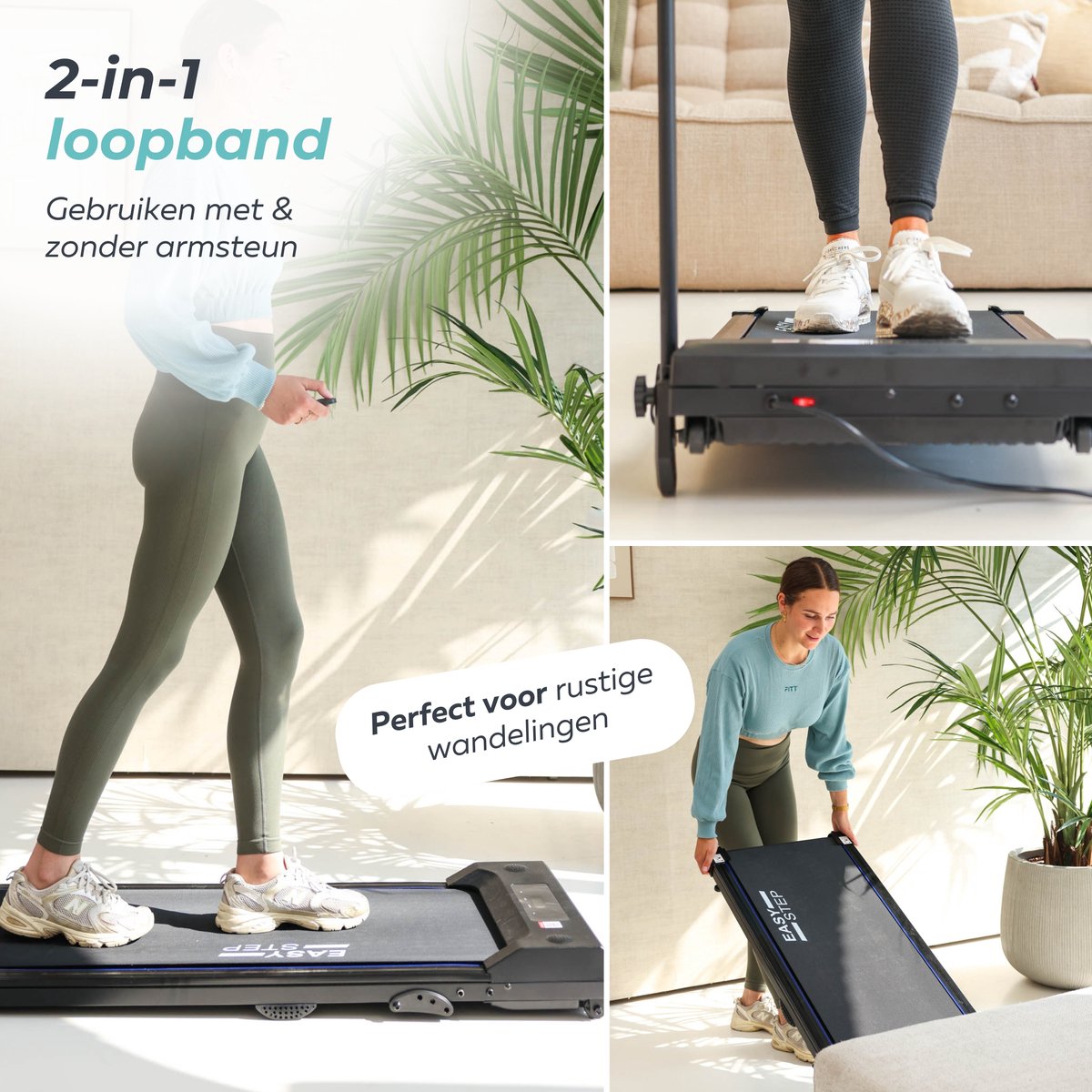 Afbeelding 2 van Easystep V10B - Loopband 1-10 km/h met 9% hellingshoek in 3 standen - Bekerhouder - Incl. Dempende Vloermat - Opvouwbaar & Inklapbaar - Wandelband Elektrisch - Walking Pad past onder Bureau - Renband Fitness - Opvouwbare Loopbanden - Walkingpad