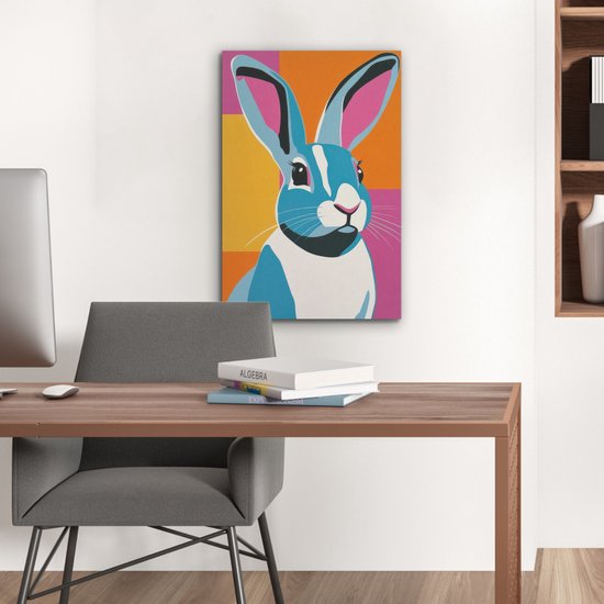 Akoestisch wandpaneel 40x60 cm - Vilt schilderij Haas - Kleurvakken - Oren - Roze - Akoestische panelen - Geluidsdempende wanddecoratie - Geluidsisolatie woonkamer - Muurdecoratie geluidspanelen
