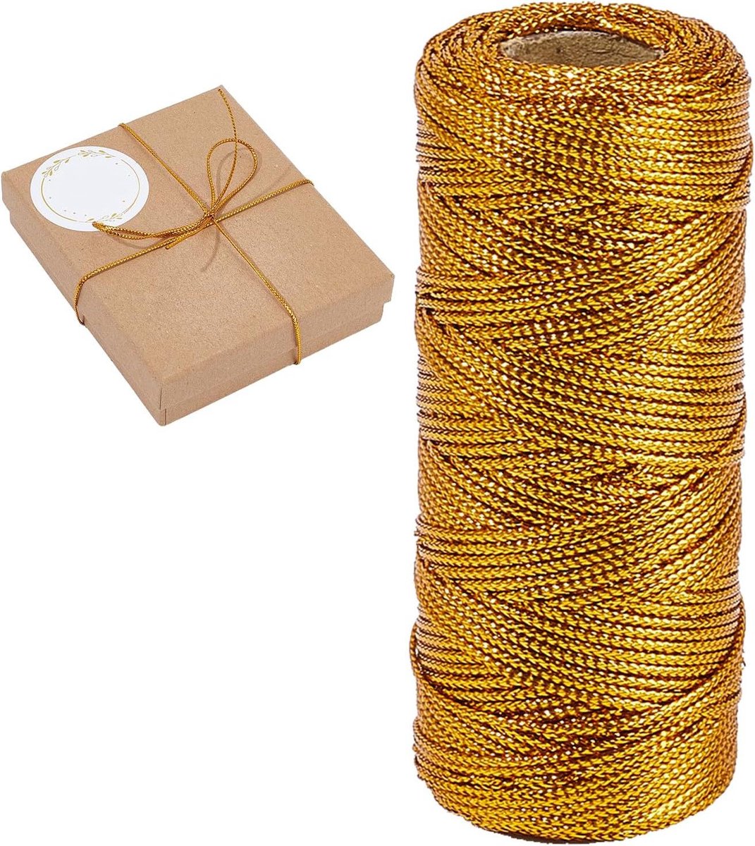 JHubers Goods - Decoratief koord voor kerstdecoratie en knutselen - 109 Yard goud metallic cadeaukoord met bakers string voor ornamenten -