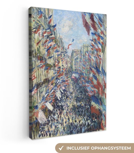 Tableau Toile La Rue Montorgueil à Paris - Peinture de Claude Monet - 90x140 cm - Décoration murale