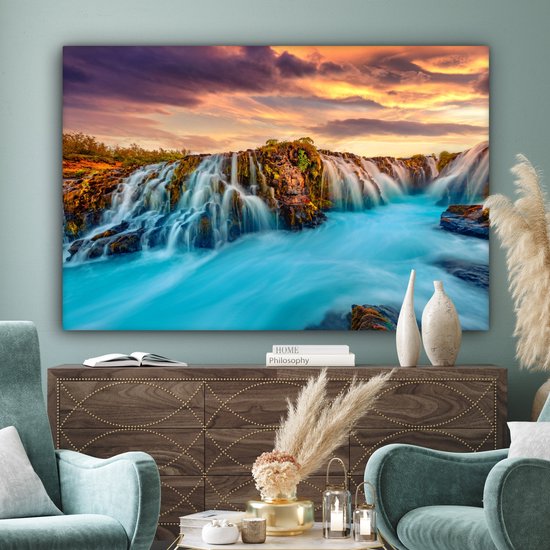 Toile nature - Chutes d'eau - Coucher de soleil - Paysage - Tableau - Toile - Tableaux sur toile salon - 180x120 cm