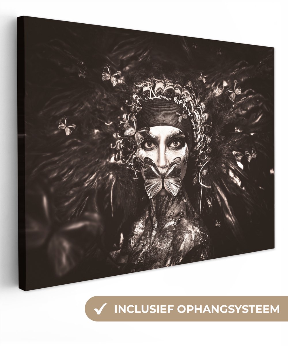Canvas schilderij 120x90 cm - Wanddecoratie Vrouw - Luxe - Verf - Muurdecoratie woonkamer 