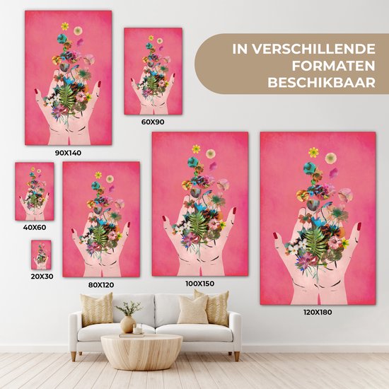 Toile Peinture Fleurs - Abstrait - Rose - Art - 80x120 cm - Décoration murale